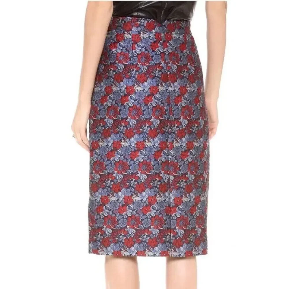 BCBGMAXAZRIA Liya Jacquard Pencil‎ Skirt Size XXS Floral Knee Length Front Slit